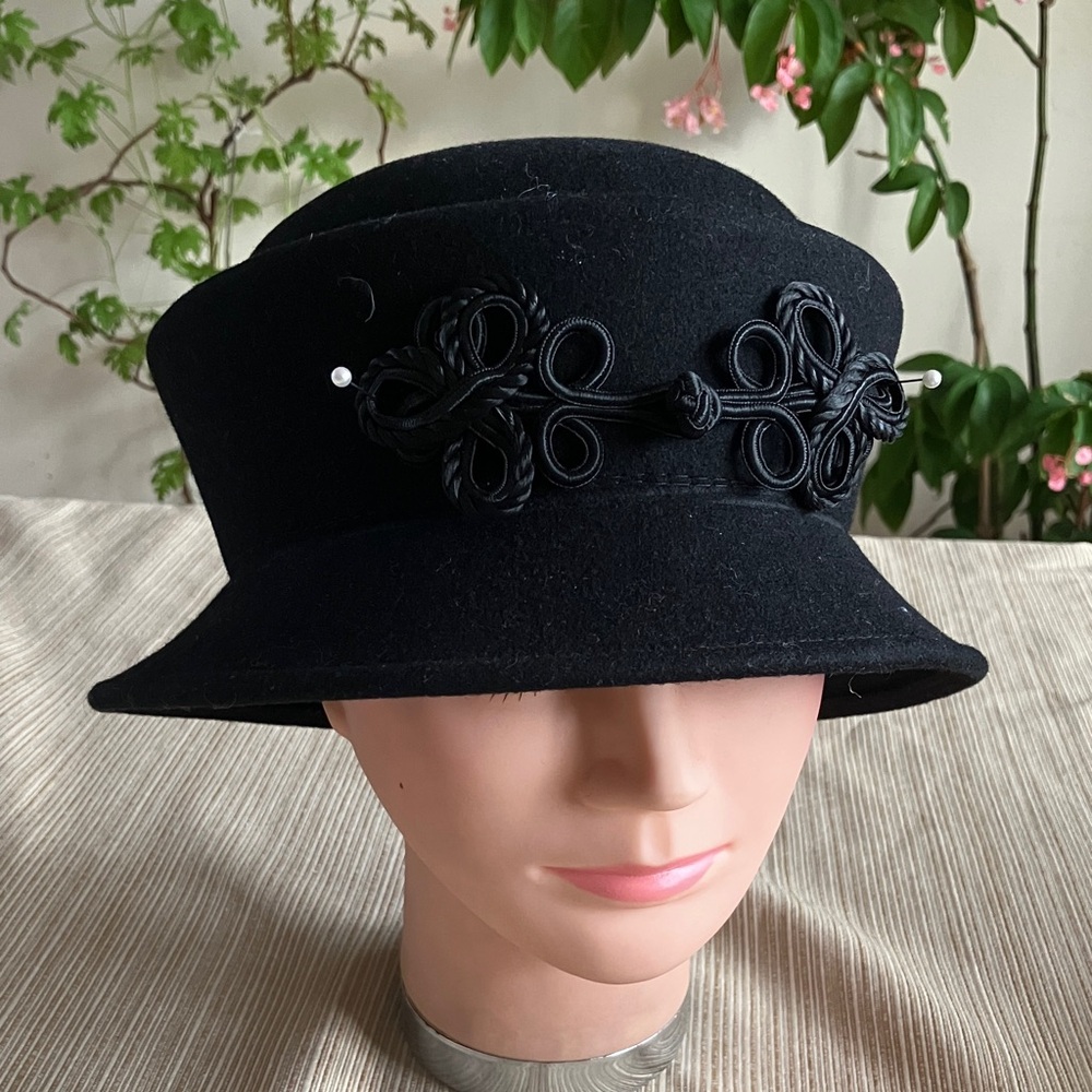 Chic Black Women's Hat with Black Decorative Knoted Detail